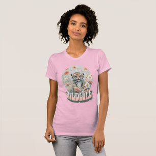 Schattige babygrijze tijger wilde bloem waterverf  t-shirt