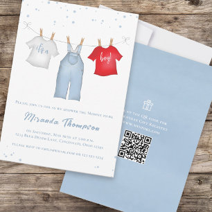 Schattige Babyjongen Whimsical Denim Blauwe QR Cod Kaart
