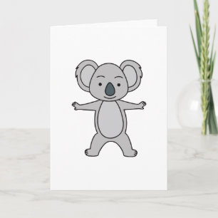 Schattige babykoala met een glimlach die rechtop s kaart