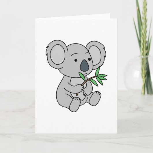 Schattige babykoala met eucalyptusbladeren kaart (Voorkant)