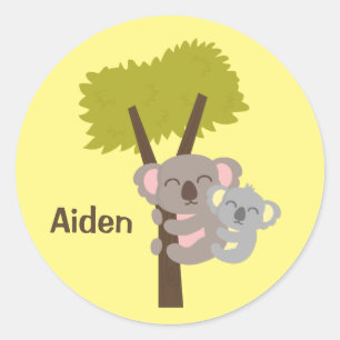 Schattige babykoalabeer en mama voor kinderen ronde sticker