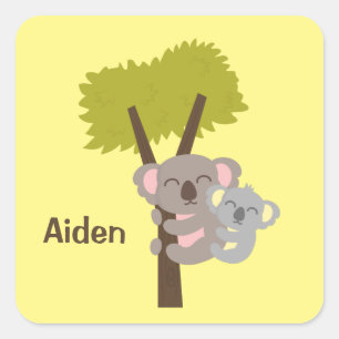 Schattige babykoalabeer en mama voor kinderen vierkante sticker