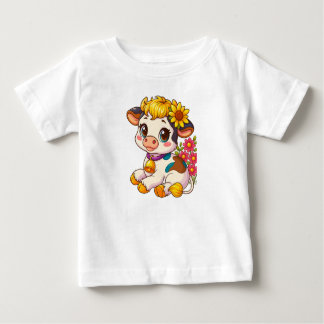 Schattige babykoe met bloemen T-shirt