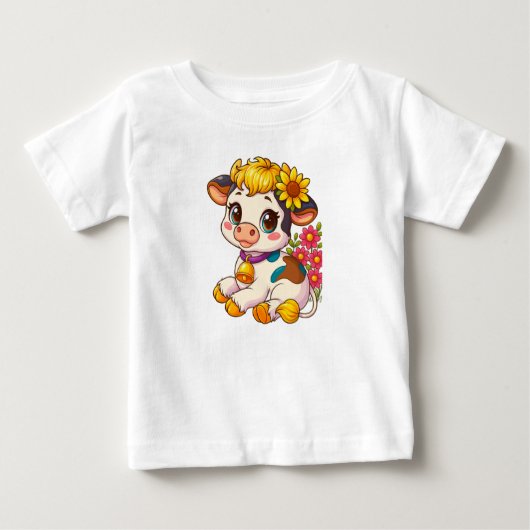 Schattige babykoe met bloemen T-shirt (Voorkant)