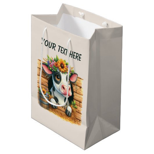 Schattige babykoe toevoegen tekst medium cadeauzakje (Voorkant Gekanteld)