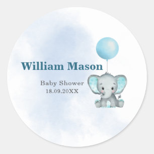 Schattige babyolifant blauwe ballon waterverf ronde sticker