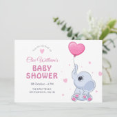 Schattige babyolifant en ballon  kaart (Staand voorkant)