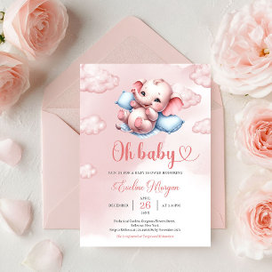 Schattige babyolifant in babybedje roze en blauw  kaart