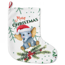 Schattige babyolifant in rode kerstmuts
