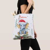 Schattige babyolifant in rode kerstmuts tote bag (Dichtbij)