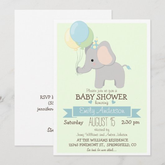 Schattige babyolifant, Jungle Zoo jongens baby sho Kaart (Voorkant / Achterkant)