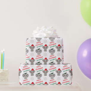 Schattige babyolifant kerstmuts Kerstmis Cadeaupapier