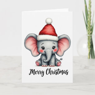 Schattige babyolifant kerstmuts vrolijk kerstfeest kaart