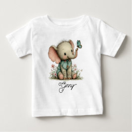 Schattige babyolifant met blauwe vlinder