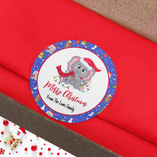 Schattige babyolifant met dierentuin vrolijk kerst ronde sticker