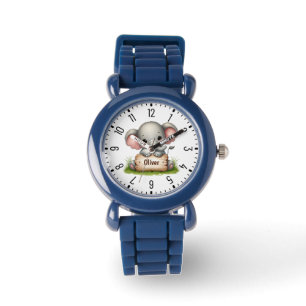 Schattige babyolifant met naamkaartje horloge