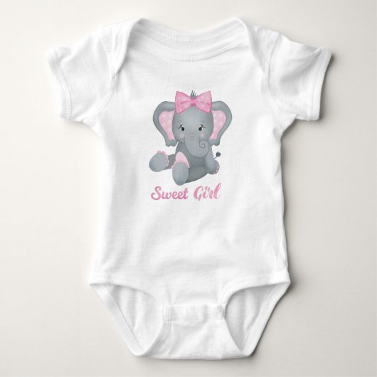 Schattige babyolifant met roze strik romper (Voorkant)