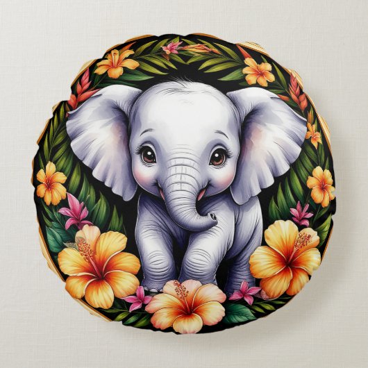 Schattige babyolifant rond kussen (Voorkant)