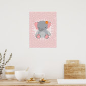 Schattige babyolifant roze grijs poster (Keuken)