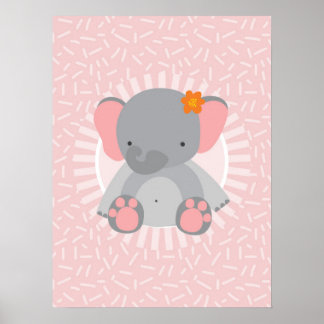 Schattige babyolifant roze grijs poster