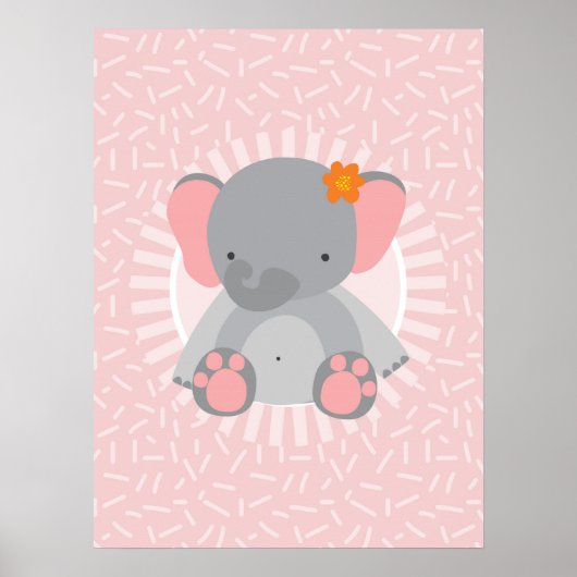 Schattige babyolifant roze grijs poster (Voorkant)