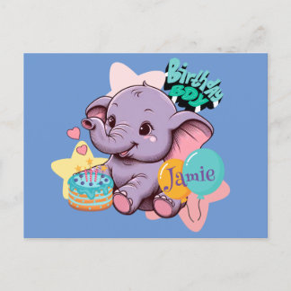 Schattige babyolifant Verjaardagsjongen Briefkaart