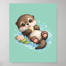Schattige babyotter drijvend in water Mintgroen