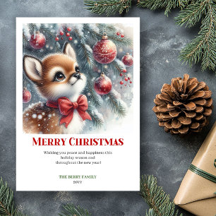 Schattige babyree wintertafereel watercolor Kerstm Feestdagenkaart