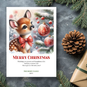 Schattige babyree wintertafereel watercolor Kerstm Feestdagenkaart