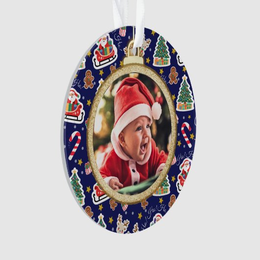 Schattige Baby's Eerste Kerst Ornament - Custom (voorkant)