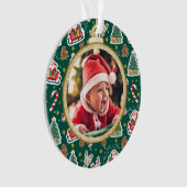 Schattige Baby's Eerste Kerst Ornament groen (voorkant)
