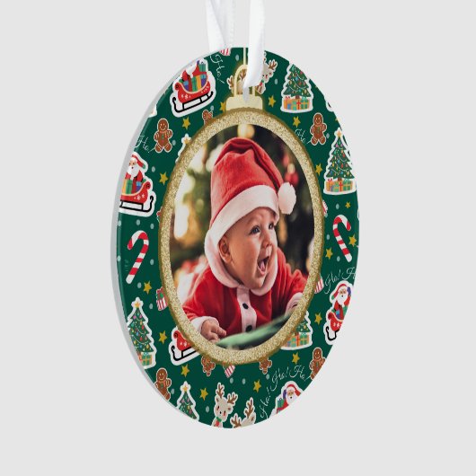 Schattige Baby's Eerste Kerst Ornament groen (voorkant)