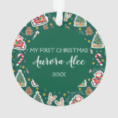 Schattige Baby's Eerste Kerst Ornament groen (achterkant)