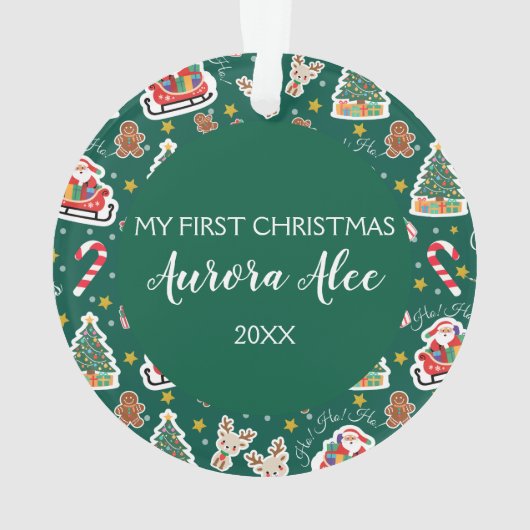 Schattige Baby's Eerste Kerst Ornament groen (achterkant)