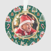 Schattige Baby's Eerste Kerst Ornament groen (voorkant)