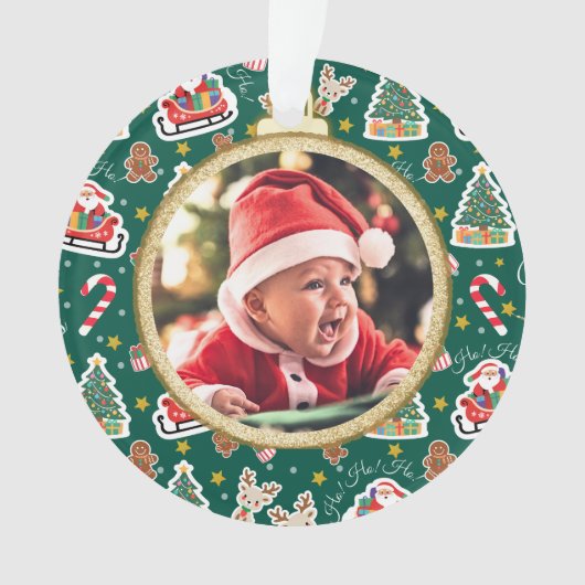 Schattige Baby's Eerste Kerst Ornament groen (voorkant)