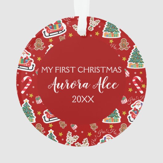 Schattige Baby's Eerste Kerst Ornament rood (achterkant)