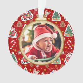 Schattige Baby's Eerste Kerst Ornament rood