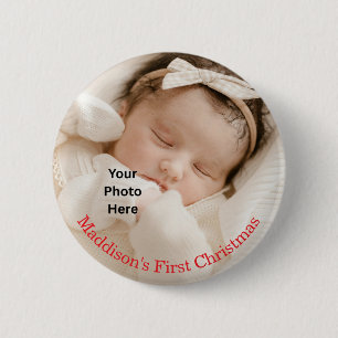 Schattige Baby's Eerste Kerstfoto Button