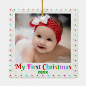 Schattige Baby's eerste kerstfoto van wit Keramisch Ornament (Achterkant)