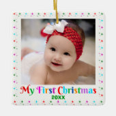 Schattige Baby's eerste kerstfoto van wit Keramisch Ornament (Voorkant)