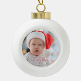 Schattige Baby's Eerste Kerstmis Foto Wit Keramische Bal Ornament