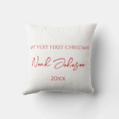 Schattige Baby's Eerste Kerstmis Foto Wit Kussen (Achterkant)