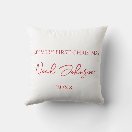 Schattige Baby's Eerste Kerstmis Foto Wit Kussen (Achterkant)