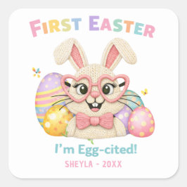 Schattige baby's eerste Pasen eitje-opgewonden kon Vierkante Sticker