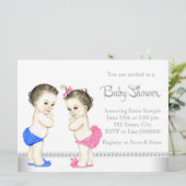 Schattige baby's roze en blauw tweeling Baby showe Kaart (Staand voorkant)