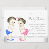 Schattige baby's roze en blauw tweeling Baby showe Kaart (Voorkant)