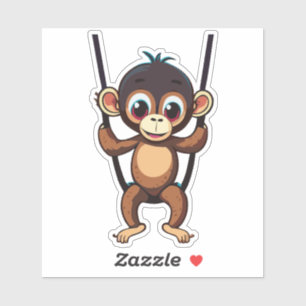 Schattige babysabaap die op een boomstam schommelt sticker
