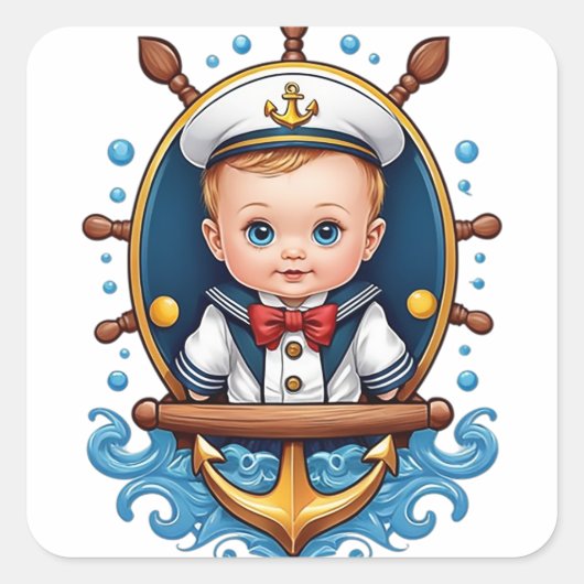 Schattige babysailor vierkante sticker (Voorkant)