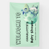 Schattige babysaurier met zijn ei babyshower spandoek (Verticaal)